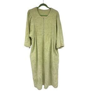 Herbcraft Vintage Chenille House Coat Robe Lime Green Zip Front Lounger Pocket